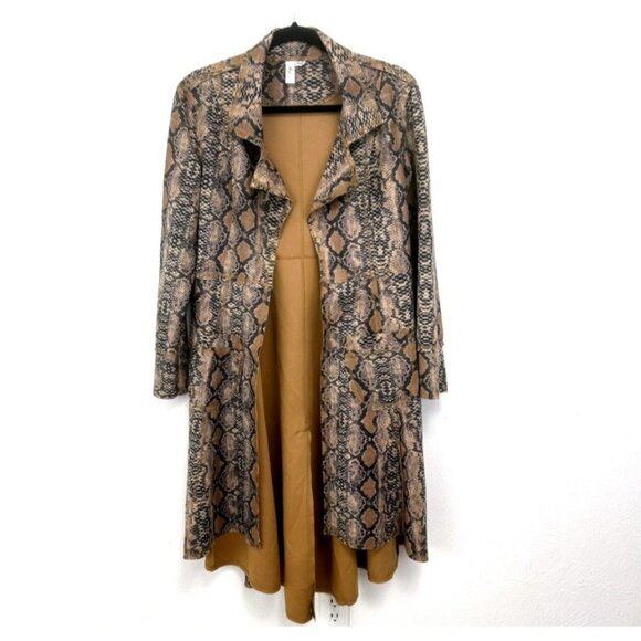 Ethyl Brown Snake Print Swing Duster Jacket Open Front Size S Pockets Bohemian - Picture 1 of 12